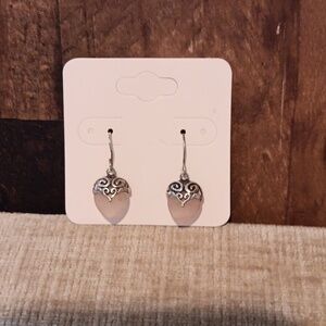 Silver Tone Heart Light Pink Moonstone Drop Earrings